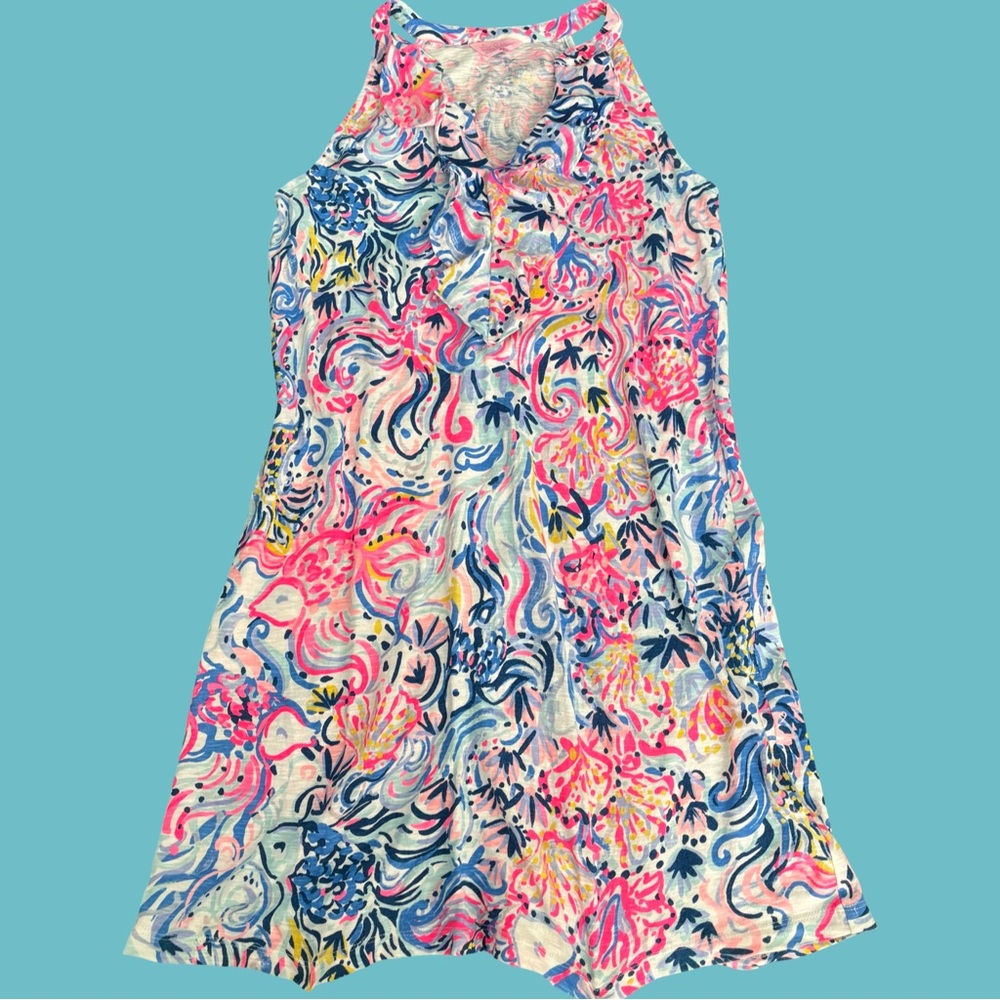 Lilly Pulitzer Shay Dress So Sofishsticated Sleeveless Ruffle Front VNeck